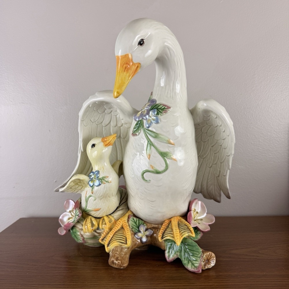 Fitz & Floyd Garden Rhapsody Goose Duck Figurine Floral Cottagecore Gossling